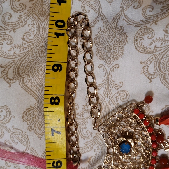 ๐HP๐ STQ gold-tone red & turquoise statement necklace - Picture 5 of 13